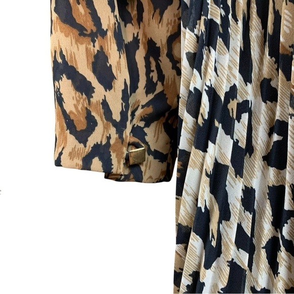 Vtg Chetta B Peter Noviello Leopard Print Pleated Wrap Cocktail Dress Tan Size 4 - Picture 5 of 8